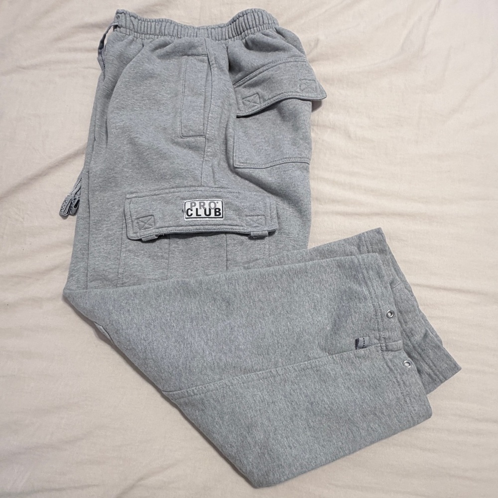 Pro Club Heavy Weight Gray Cargo Sweatpants Small - Picture 2 of 7